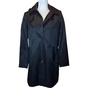 New Ralph Lauren Womens Black Hooded A-Line Raincoat Size Small Hooded Button Up